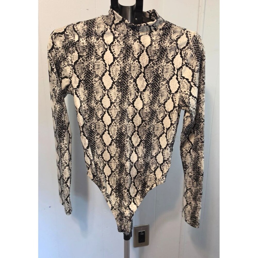 Eye Candy Black Gray White Snake Print Reptile Bodysuit Large L